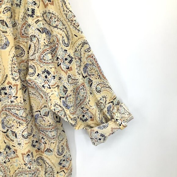 J.Jill Women's Yellow Paisley Blouse 2X Roll Tab Sleeve V-Neck Top - Picture 6 of 6